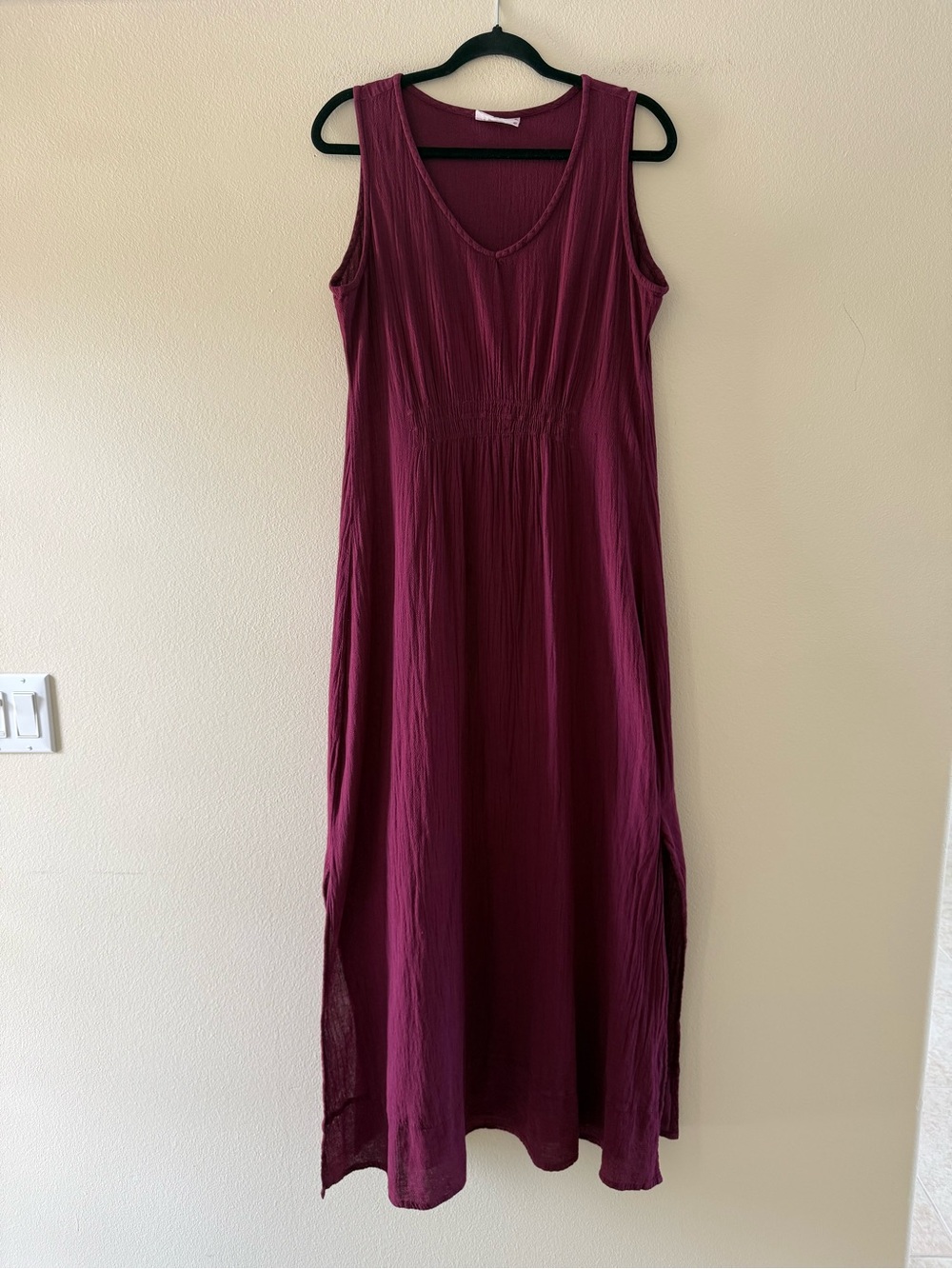 Cottonways Sleeveless Maxi Dress in Wine Burgundy 100% Cotton Bohemian Boho